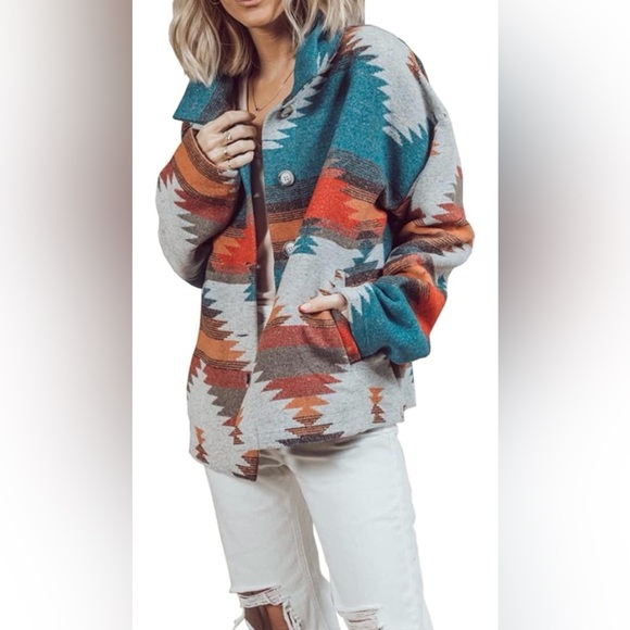 Aztec Shacket Boho Wool Button-Down - Picture 3 of 8